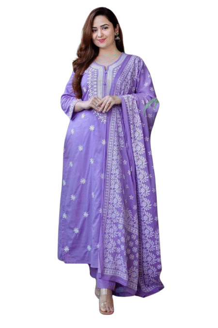 Soft & Stylish ? Floral Embroidered Cotton Printex Dress (L)