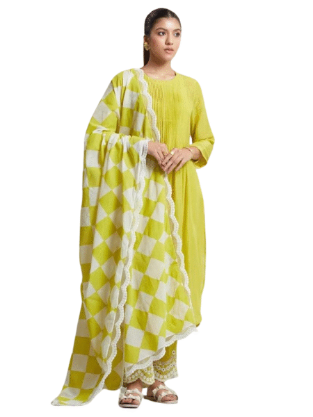 Women?s Traditional Cotton Kurta Palazzo Suit with Dupatta(XL)