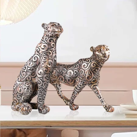 Elegant White Panther Showpiece | Antique Sculpture for Home & Office Decor
