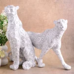 Elegant White Panther Showpiece Set | Antique Sculpture for Home Decor (Set of 2)