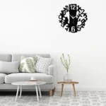 Wooden Silent Wall Clock - Designer Black & White Floral Decor for Home