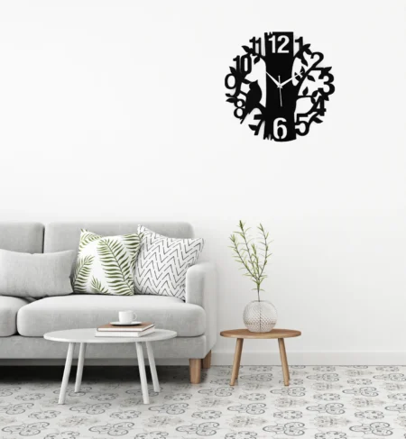 Wooden Silent Wall Clock - Designer Black & White Floral Decor for Home