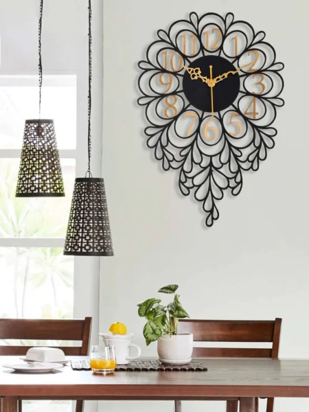 Modern Wooden Silent Wall Clock - Stylish Designer Decor in Black & Gold