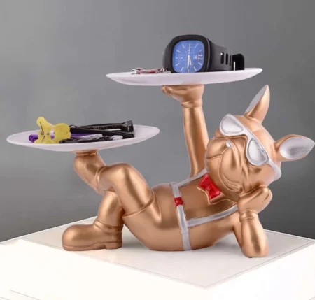 Modern Cool Dog Showpiece with Plate | Resin Tabletop Decor for Home & Office