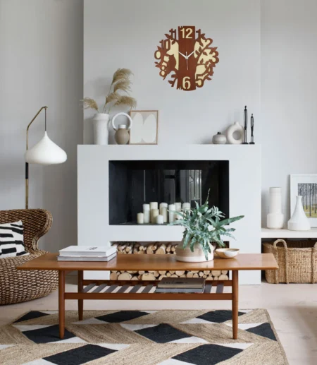 Wooden Silent Wall Clock - Natural & Beige Butterfly Designer Decor