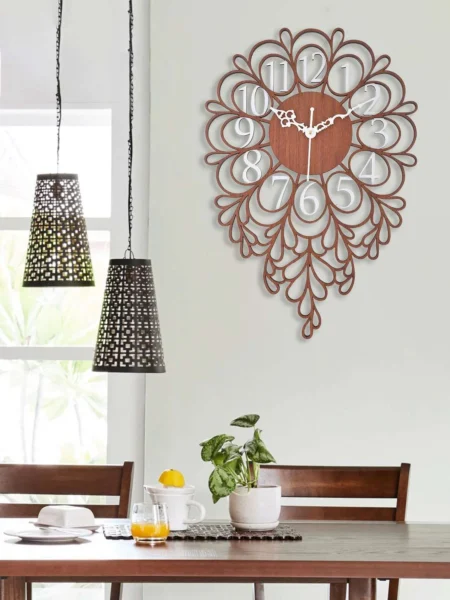 Modern Wooden Silent Wall Clock - Stylish Designer Decor in Black & Gold