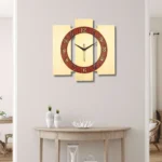 Wooden Silent Wall Clock - Stylish Designer Decor in Black & Metallic Gold