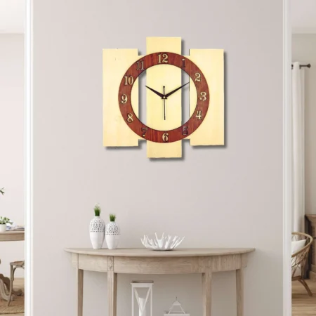 Wooden Silent Wall Clock - Stylish Designer Decor in Black & Metallic Gold
