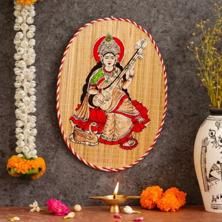 Handmade Bamboo Goddess Saraswati Wall Hanging | Eco-Friendly Home Decor