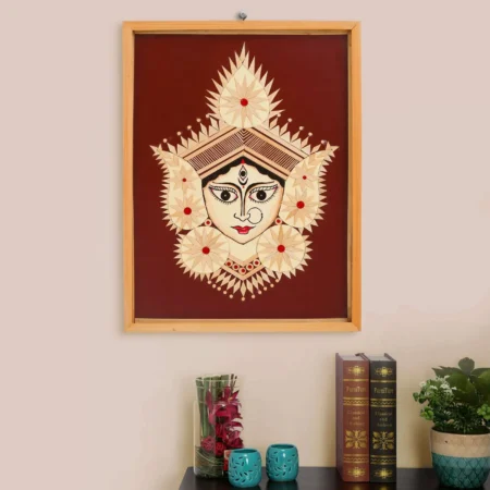 Bamboo Handcrafted Framed Wall Hanging of Durga Ji