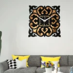 Designer Silent Wall Clock - Square Modern Decor in Black & Metallic Gold