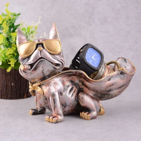 Modern Cool Dog Showpiece with Plate | Resin Tabletop Decor for Home & Office