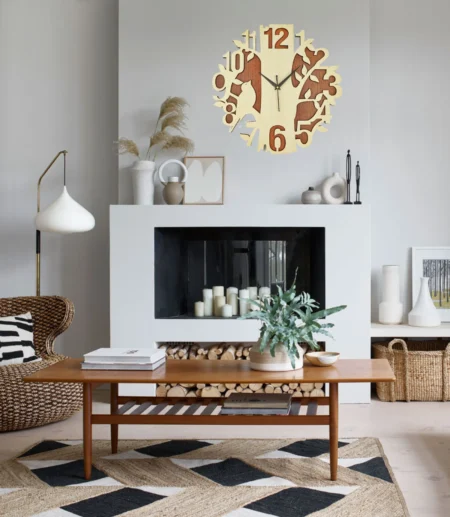 Wooden Silent Wall Clock - Designer Black & Metallic Gold Wall Decor