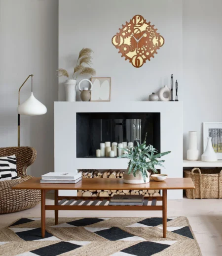 Wooden Silent Wall Clock - Modern Designer Black & Metallic Gold Decor