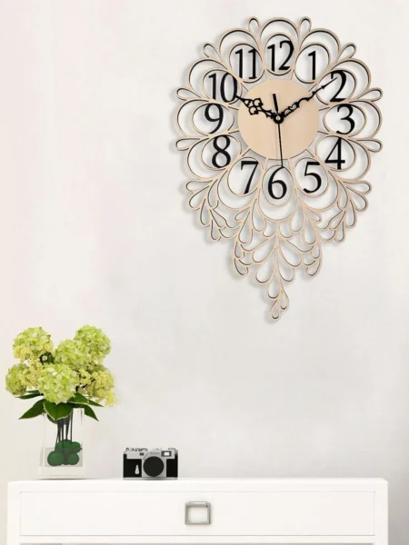 Wooden Silent Floral Wall Clock - Rustic Designer Decor for Home & Office