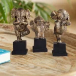 Elegant Golden Elephant Showpiece Set | Polyresin Statues for Home Decor (Set of 3)