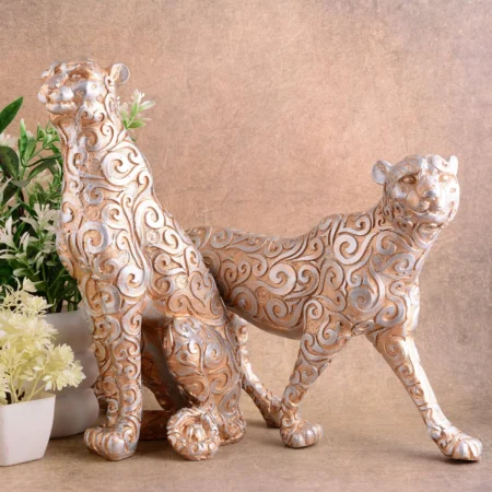 Majestic Panther Antique Showpiece Set | Resin Sculpture for Home Decor (Set of 2)