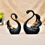 Elegant Black & White Swan Pair with Feather Design | Ceramic Showpiece