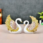 Elegant Black & White Swan Pair with Feather Design | Ceramic Showpiece