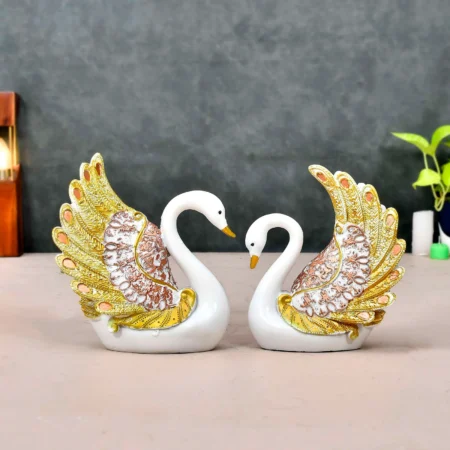 Elegant Black & White Swan Pair with Feather Design | Ceramic Showpiece