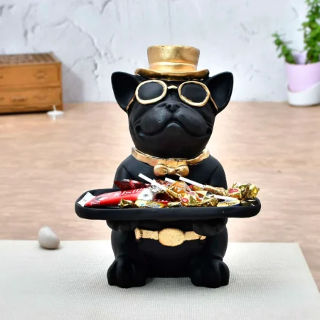 Stylish Geometric Bulldog Statue with Tray | Modern Home Decor