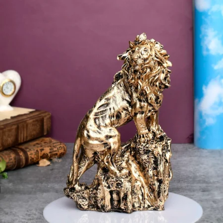 Regal Black & Gold King Lion Statue | Royal Decorative Showpiece