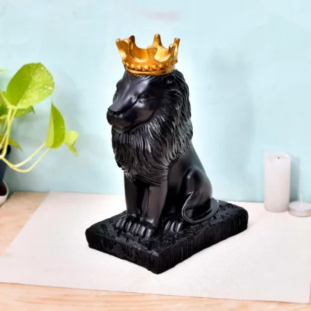 Regal White & Gold Lion Statue with Crown | Royal Decorative Showpiece