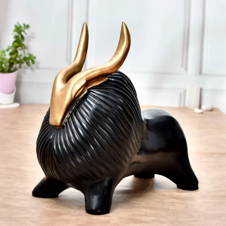 Golden Horn Black Yak Showpiece | Elegant Modern Decor