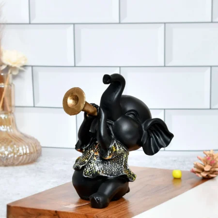 Charming Elephant Playing Musical Instrument Sculpture | Modern Resin Art